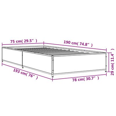 vidaXL Bettgestell Sonoma-Eiche 75x190 cm Holzwerkstoff und Metall