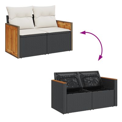 vidaXL 3-tlg. Garten-Sofagarnitur mit Kissen Schwarz Poly Rattan