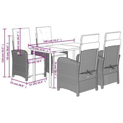 vidaXL 5-tlg. Garten-Essgruppe mit Kissen Schwarz Poly Rattan