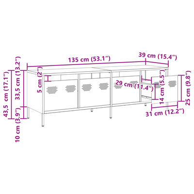 vidaXL TV-Schrank Olivgrün 135x39x43,5 cm Kaltgewalzter Stahl