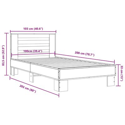 vidaXL Bettgestell Räuchereiche 100x200 cm Holzwerkstoff und Metall