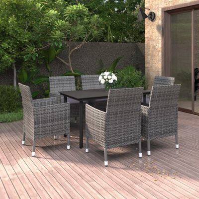 vidaXL 7-tlg. Garten-Essgruppe mit Auflagen Poly Rattan und Glas