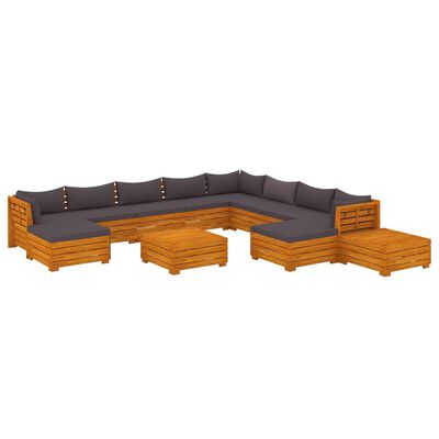 vidaXL 12-tlg. Garten-Lounge-Set mit Kissen Massivholz Akazie