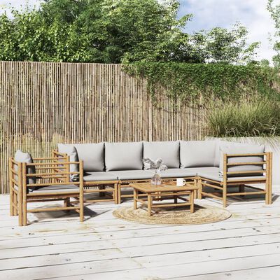 vidaXL 7-tlg. Garten-Lounge-Set mit Hellgrauen Kissen Bambus