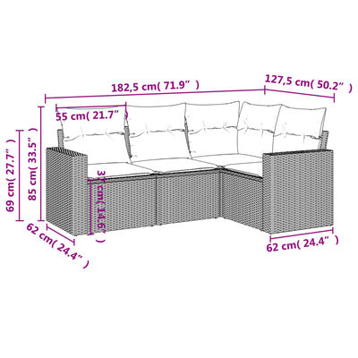 vidaXL 4-tlg. Garten-Sofagarnitur mit Kissen Schwarz Poly Rattan