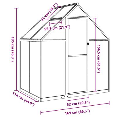 vidaXL Gewächshaus mit Fundamentrahmen Grün 169x114x195 cm Aluminimum