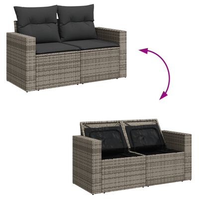 vidaXL 7-tlg. Garten-Sofagarnitur mit Kissen Grau Poly Rattan