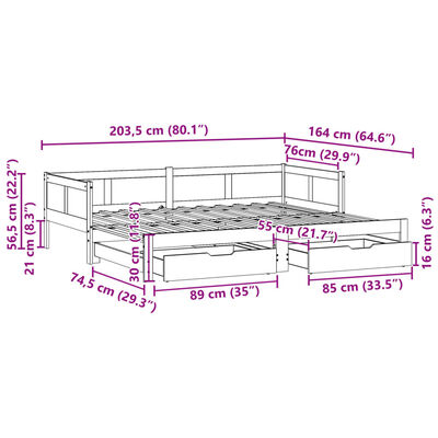 vidaXL Tagesbett Ausziehbar mit Schubladen Weiß 80x200 cm Kiefernholz