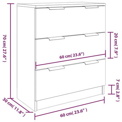 vidaXL 3-tlg. Sideboard Schwarz Holzwerkstoff