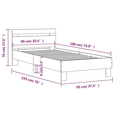 vidaXL Bettgestell mit Kopfteil und LED-Leuchten Betongrau 90x190 cm