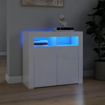 vidaXL Sideboard mit LED-Leuchten Hochglanz-Weiß 80x35x75 cm