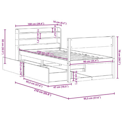 vidaXL Massivholzbett ohne Matratze Weiß 90x200 cm Kiefernholz