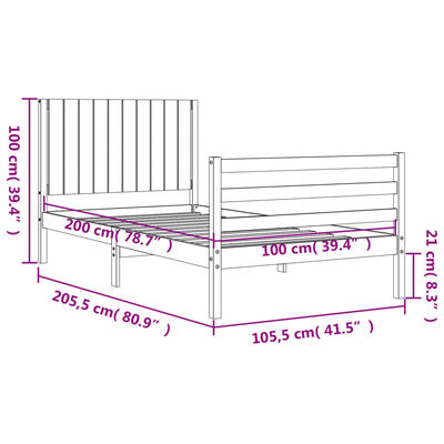 vidaXL Massivholzbett mit Kopfteil 100x200 cm