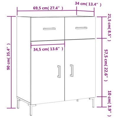 vidaXL Sideboard Hochglanz-Weiß 69,5x34x90 cm Holzwerkstoff