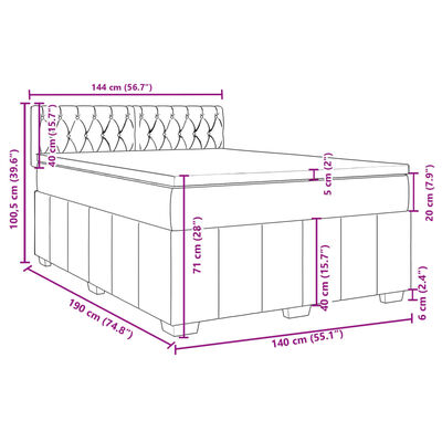 vidaXL Boxspringbett mit Matratze Creme 140x190 cm Stoff