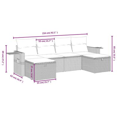 vidaXL 6-tlg. Garten-Sofagarnitur mit Kissen Grau Poly Rattan