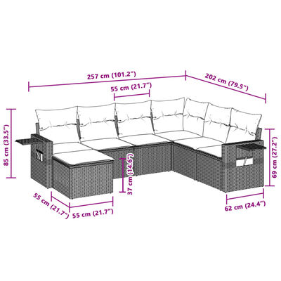 vidaXL 7-tlg. Garten-Sofagarnitur mit Kissen Hellgrau Poly Rattan