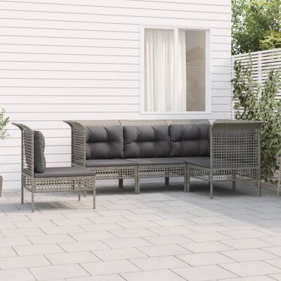 vidaXL 5-tlg. Garten-Lounge-Set mit Kissen Grau Poly Rattan