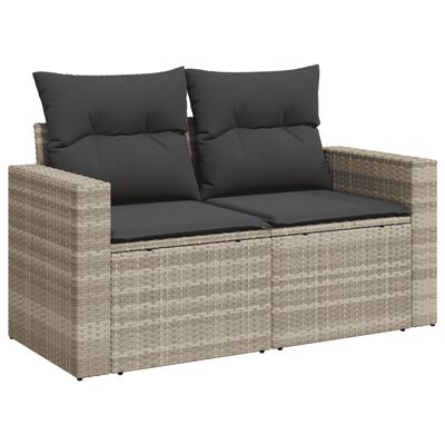 vidaXL 8-tlg. Garten-Sofagarnitur mit Kissen Hellgrau Poly Rattan