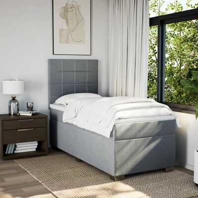 vidaXL Boxspringbett mit Matratze Hellgrau 100x200 cm Stoff