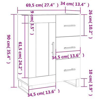 vidaXL Sideboard Betongrau 69,5x34x90 cm Holzwerkstoff