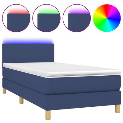 vidaXL Boxspringbett mit Matratze & LED Blau 100x200 cm Stoff