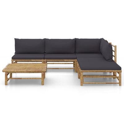 vidaXL 6-tlg. Garten-Lounge-Set mit Dunkelgrauen Kissen Bambus