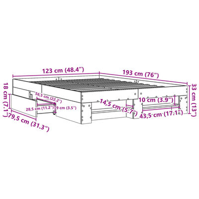 vidaXL Bettgestell ohne Matratze Räuchereiche 120x190 cm Holzwerkstoff