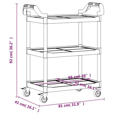 vidaXL Rollwagen mit 3 Etagen Grau 81x41x92 cm Aluminium