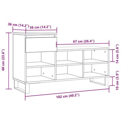 vidaXL Schuhregal Räuchereiche 102x36x60 cm Holzwerkstoff