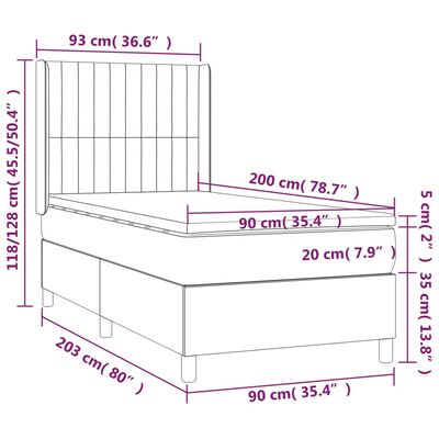 vidaXL Boxspringbett mit Matratze Creme 90x200 cm Stoff