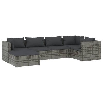 vidaXL 6-tlg. Garten-Lounge-Set mit Kissen Poly Rattan Grau