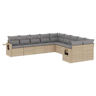 vidaXL 10-tlg. Garten-Sofagarnitur mit Kissen Beige Poly Rattan