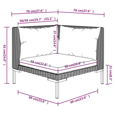 vidaXL 14-tlg. Garten-Lounge-Set mit Kissen Poly Rattan Dunkelgrau