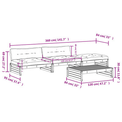 vidaXL 4-tlg. Garten-Lounge-Set mit Kissen Grau Massivholz