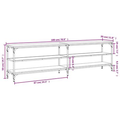 vidaXL TV-Schrank Grau Sonoma 180x30x50 cm Holzwerkstoff und Metall