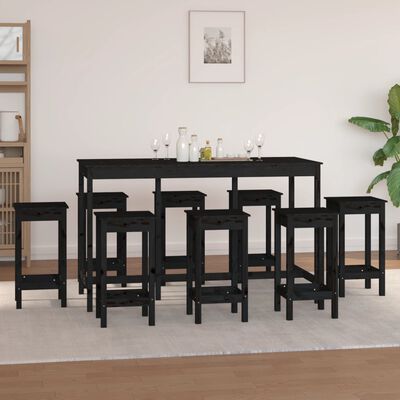 vidaXL 9-tlg. Bar-Set Schwarz Massivholz Kiefer