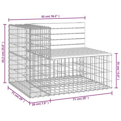 vidaXL Gartenbank aus Gabionen 92x71x65,5 cm Massivholz Kiefer