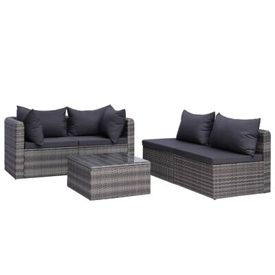 vidaXL 5-tlg. Garten-Sofagarnitur mit Polstern & Kissen Poly Rattan Grau