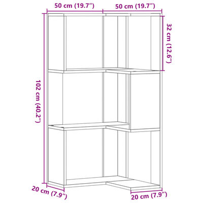 vidaXL Eck-Bücherregal 3 Böden Grau Sonoma 50x50x102 cm Holzwerkstoff