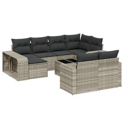 vidaXL 11-tlg. Garten-Sofagarnitur mit Kissen Hellgrau Poly Rattan