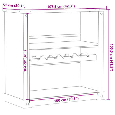 vidaXL Weinschrank Corona 107,5x51x105,5 cm Massivholz Kiefer