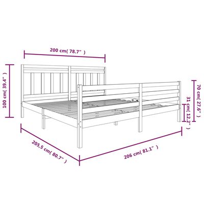 vidaXL Massivholzbett Honigbraun 200x200 cm