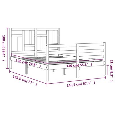 vidaXL Massivholzbett mit Kopfteil Grau 140x190 cm