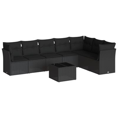 vidaXL 8-tlg. Garten-Sofagarnitur mit Kissen Schwarz Poly Rattan