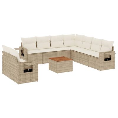 vidaXL 10-tlg. Garten-Sofagarnitur mit Kissen Beige Poly Rattan