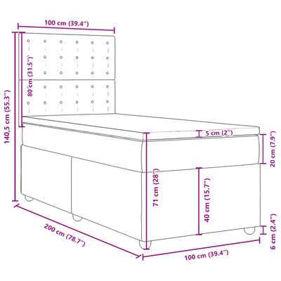 vidaXL Boxspringbett mit Matratze Schwarz 100x200 cm Stoff