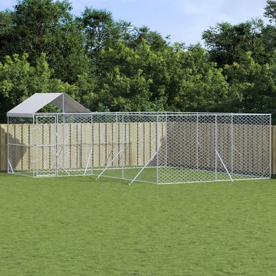 vidaXL Outdoor-Hundezwinger mit Dach Silbern 6x6x2,5m Verzinkter Stahl