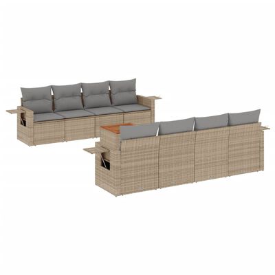 vidaXL 9-tlg. Garten-Sofagarnitur mit Kissen Beige Poly Rattan