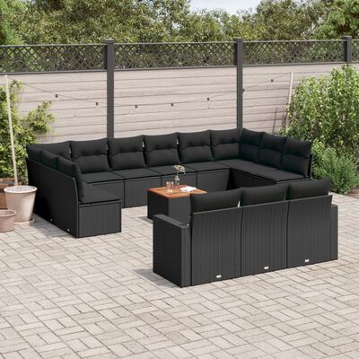 vidaXL 14-tlg. Garten-Sofagarnitur mit Kissen Schwarz Poly Rattan